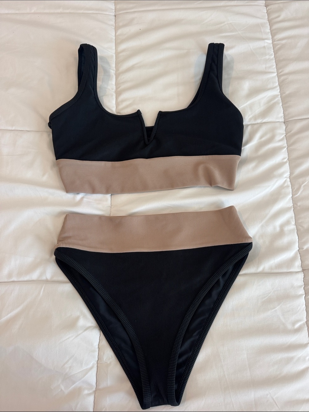 LainSnow Black & Taupe Two-Piece High-Waist Bikini